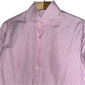 Finamore 1925 Napoli Women’s 44 10 Pink White Striped Cotton Button Down Shirt